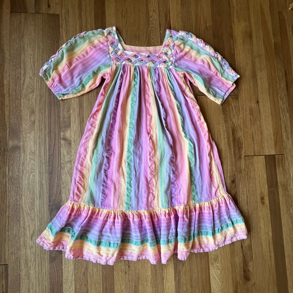 Vintage Ramona Rull 70’s Caftan Cotton‎ Rainbow Dress No Size Boho